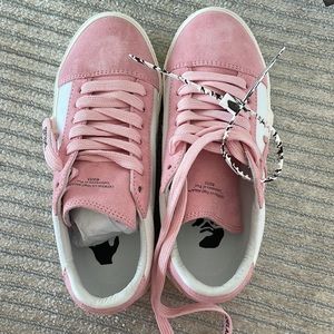 Off white pink suede shoes